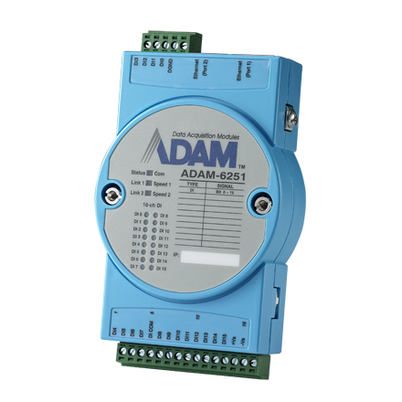 ADAM-6251 - 16-канальный Модуль дискретного ввода, 2 порта Ethernet, Modbus TCP