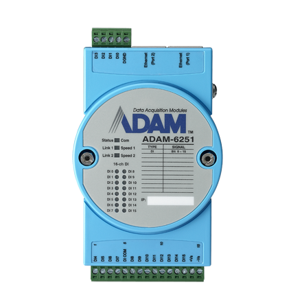 ADAM-6251 - 16-канальный Модуль дискретного ввода, 2 порта Ethernet, Modbus TCP