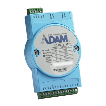 ADAM-6117EI - 8-канальный Модуль аналогового ввода AI, протокол Ethernet/IP, гальваническая изоляция, интерфейс Ethernet (2 порта с Daisy Chain)