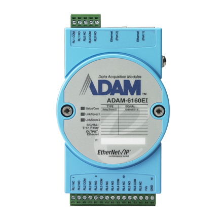 ADAM-6160EI - 6-канальный Модуль релейного вывода RO (до 250В, 5А), протокол Ethernet/IP интерфейс Ethernet (2 порта с Daisy Chain)