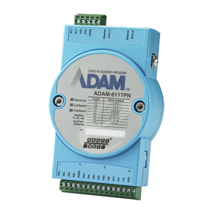 ADAM-6117PN - 8-канальный Модуль аналогового ввода AI, протокол Profinet, гальваническая изоляция, интерфейс Ethernet (2 порта с Daisy Chain)